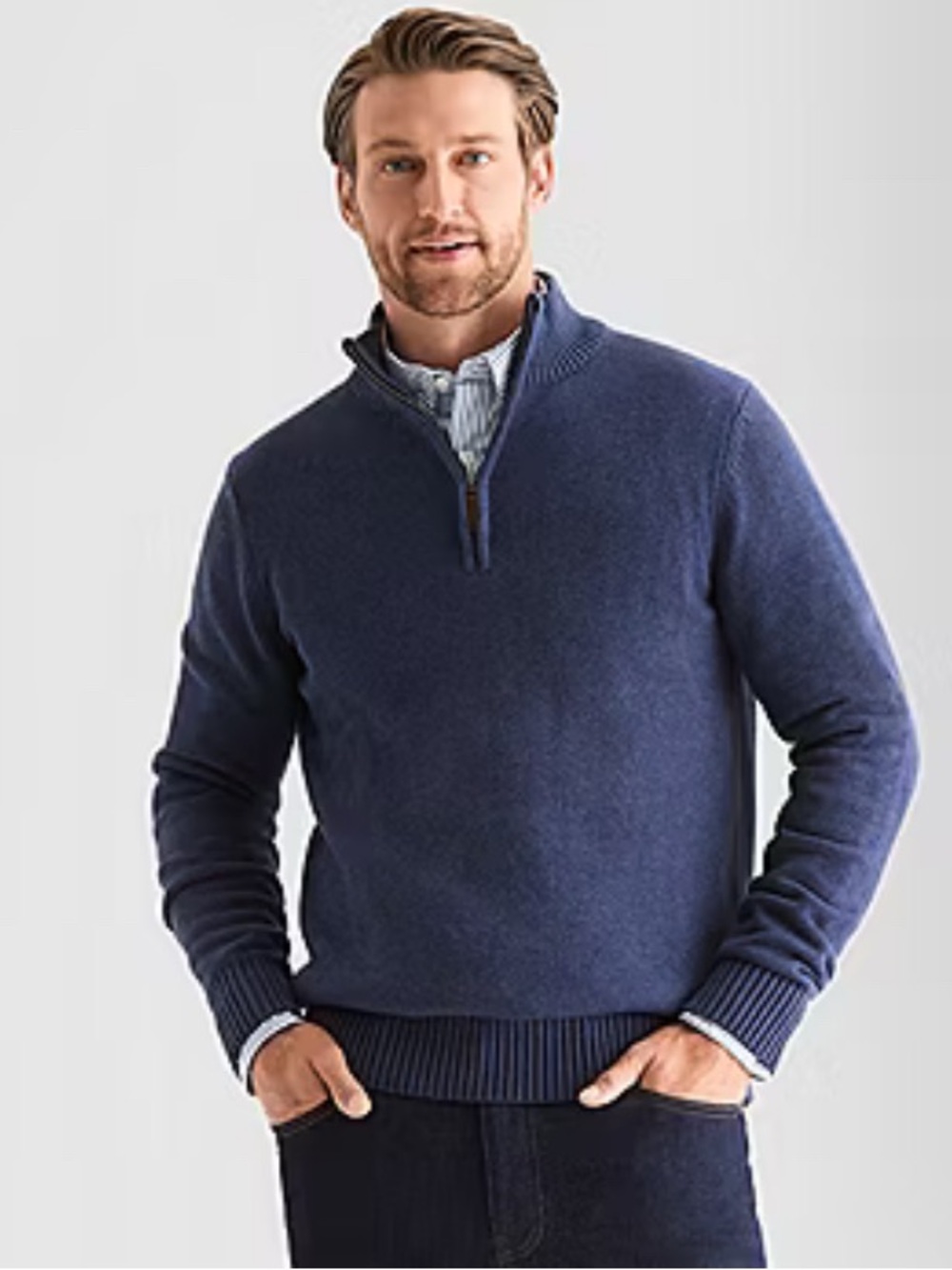 NWT St. John’s Bay Men's Mock Neck Long Sleeve Dark Navy Quarter-Zip Pullover